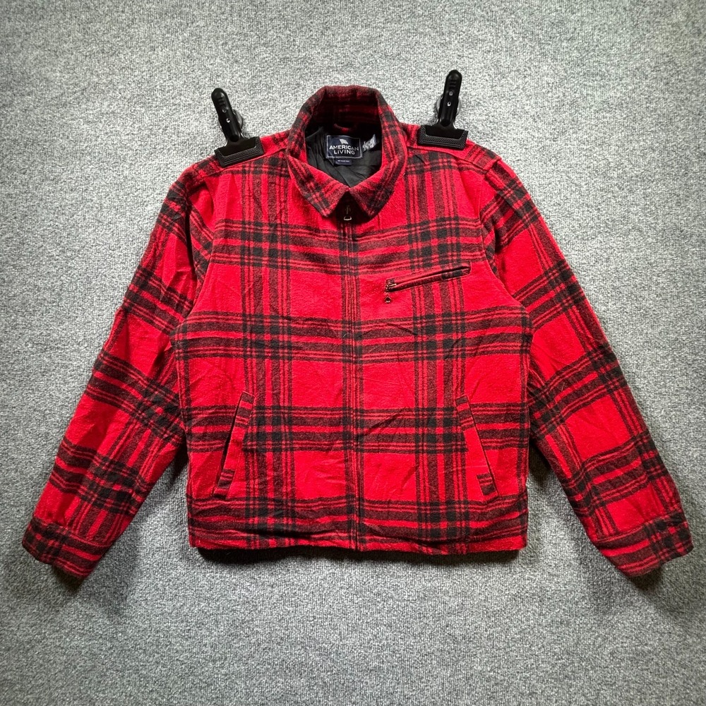 American Living Shacket Jacket Men's XL Red Wool Flannel Plaid Hunting Zip-Up
